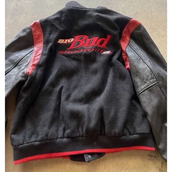 Vintage Dehen Men’s Black Red Wool Budweiser Leather Bomber Jacket Sz XL 1998 - Picture 12 of 16